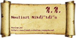 Neuliszt Nikétás névjegykártya